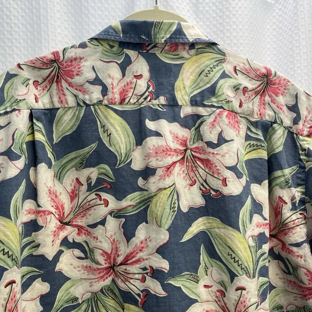Polo Ralph Lauren Mens 100% Linen Hibiscus Print Hawaiian Tropical Camp Shirt 2X